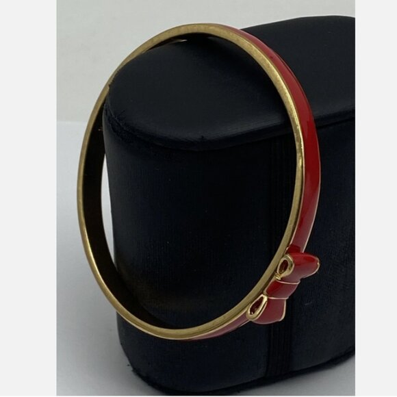 Kate Spade gold Tone Red Enamel Bow 2 7/8" Bangle Bracelet - Picture 3 of 5
